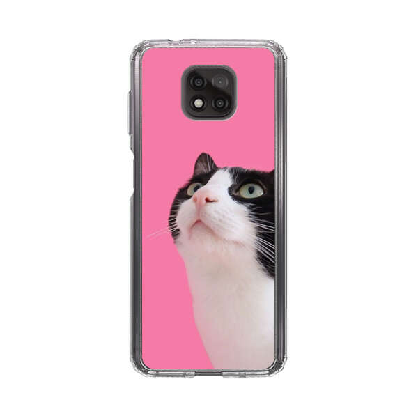Curious Black and White Cat on Pink Background Motorola Moto G Power (2021) Case