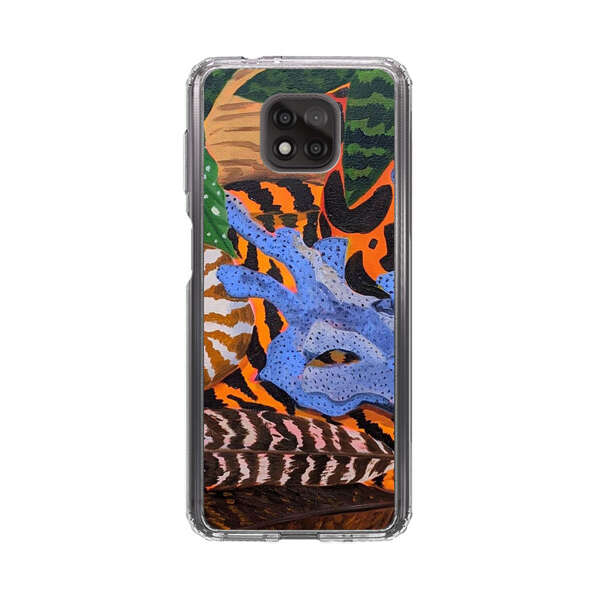 Tropical Coral Seashell Feathers on Tiger Pattern Motorola Moto G Power (2021) Case