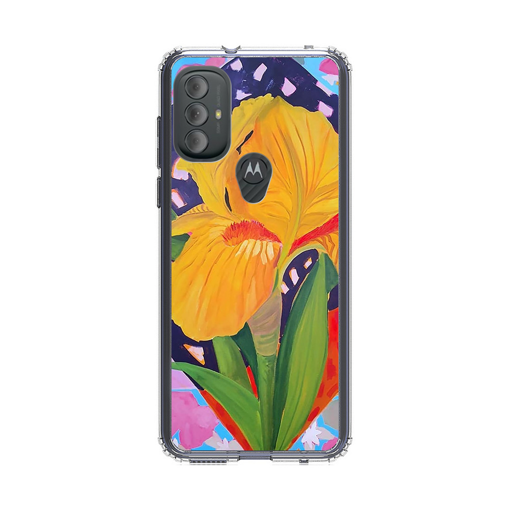 Yellow Iris Flower with Colorful Patchwork Background Motorola Moto G Power (2022) Case