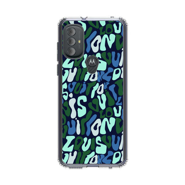 Abstract Layered Text Pattern in Blue and Green Motorola Moto G Power (2022) Case