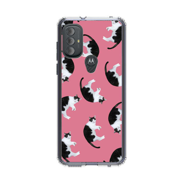Black and White Cats Pattern on Pink Background Motorola Moto G Power (2022) Case