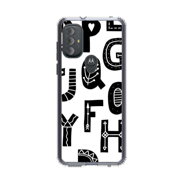Black and White Hand-Drawn Alphabet Letters Pattern Motorola Moto G Power (2022) Case