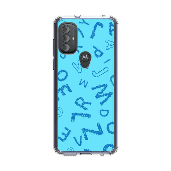 Blue background with random sketched alphabet letters Motorola Moto G Power (2022) Case