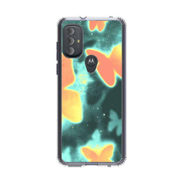 Bright Glowing Orange Butterflies Blue Background Motorola Moto G Power (2022) Case