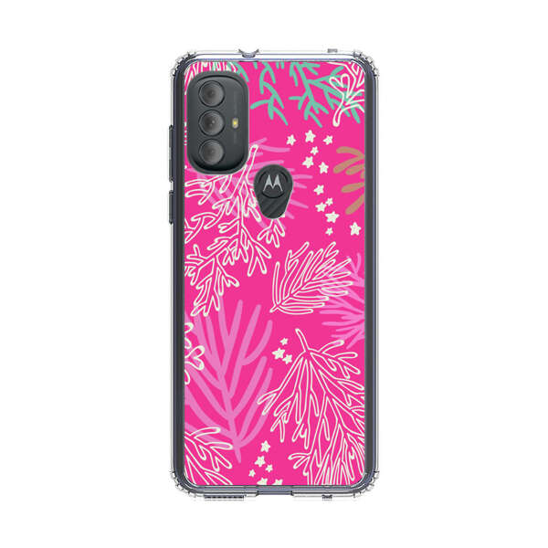 Bright Pink Tropical Leaf Pattern Motorola Moto G Power (2022) Case