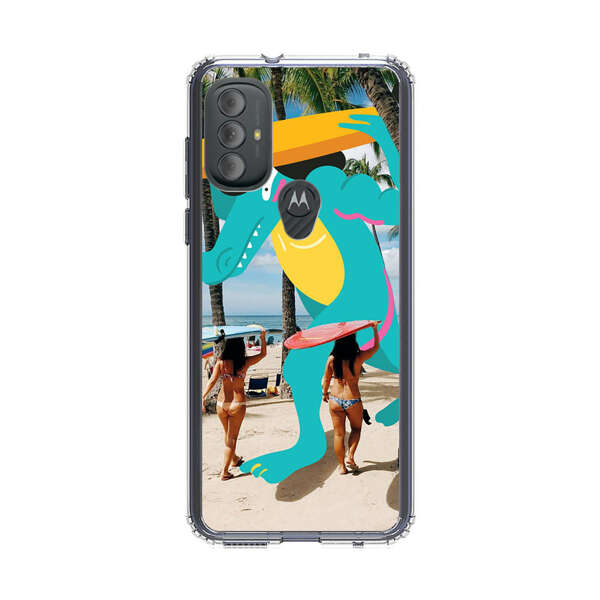 Cartoon Alligator Carrying Surfboards on Beach Motorola Moto G Power (2022) Case