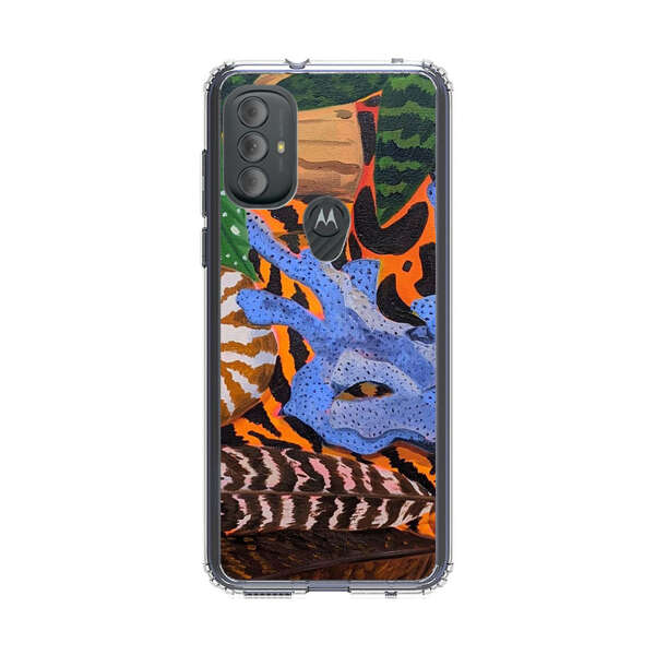 Tropical Coral Seashell Feathers on Tiger Pattern Motorola Moto G Power (2022) Case