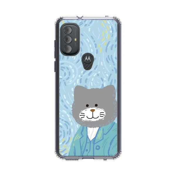 Whimsical Gray Cat with Starry Night Background Motorola Moto G Power (2022) Case