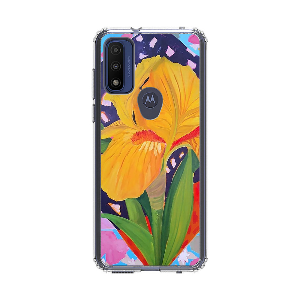Yellow Iris Flower with Colorful Patchwork Background Motorola Moto G Pure (2021) Case