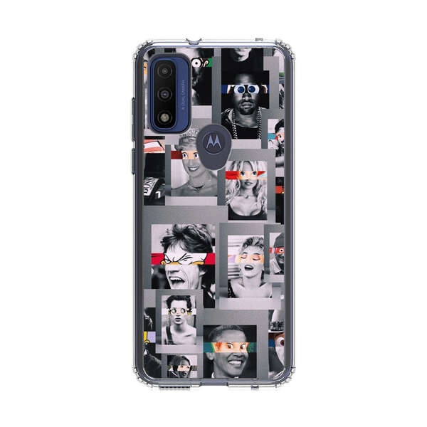 Creative Collage of Iconic Black and White Portraits with Cartoon Eyes Motorola Moto G Pure (2021) Case