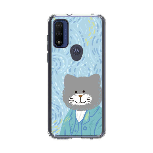 Whimsical Gray Cat with Starry Night Background Motorola Moto G Pure (2021) Case