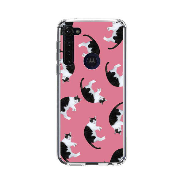 Black and White Cats Pattern on Pink Background Motorola Moto G Stylus (2020) Case