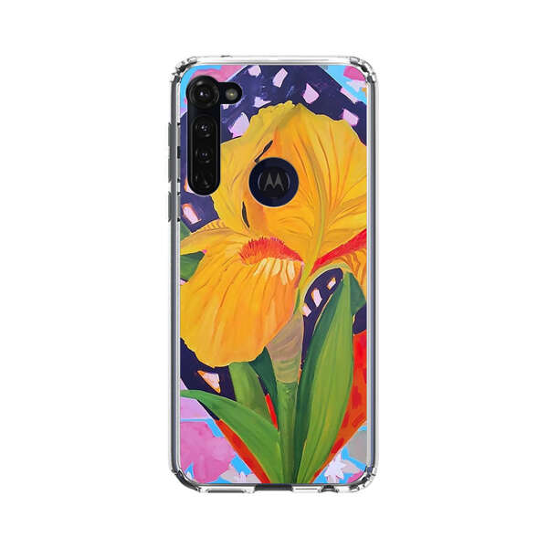 Yellow Iris Flower with Colorful Patchwork Background Motorola Moto G Stylus (2020) Case