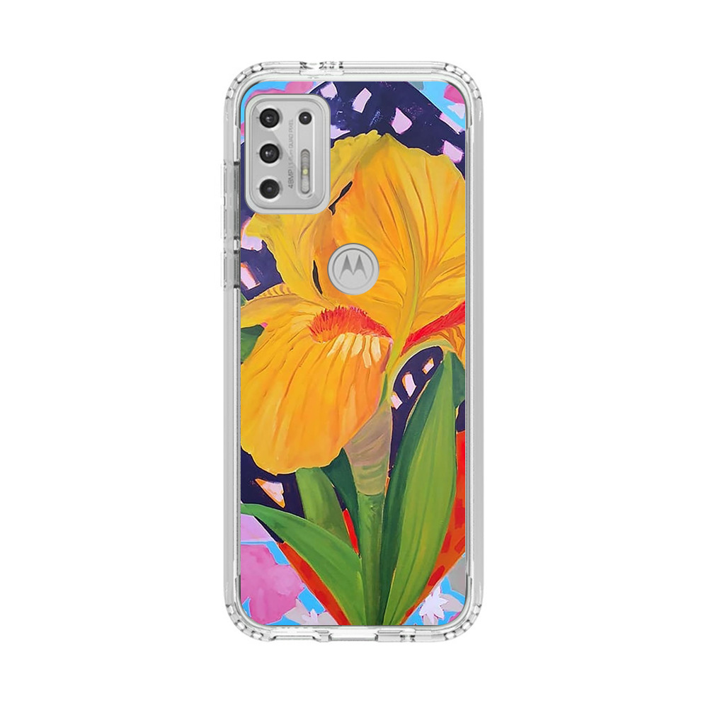 Yellow Iris Flower with Colorful Patchwork Background yellow-canna