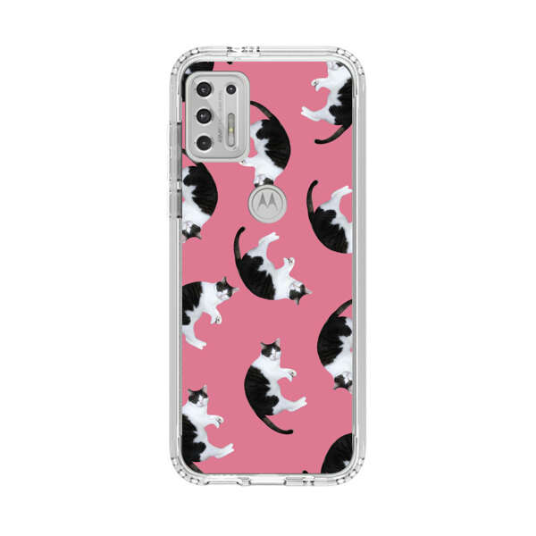 Black and White Cats Pattern on Pink Background Motorola Moto G Stylus (2021) Case