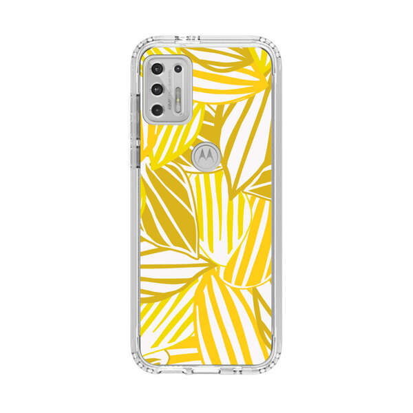 Bright Yellow Striped Tropical Leaves Pattern Motorola Moto G Stylus (2021) Case