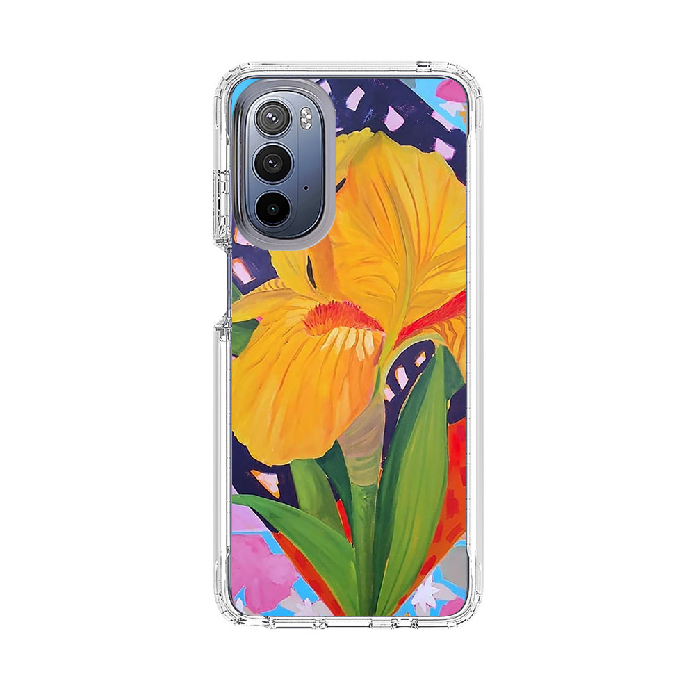 Yellow Iris Flower with Colorful Patchwork Background Motorola Moto G Stylus (2022) Case