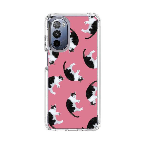 Black and White Cats Pattern on Pink Background Motorola Moto G Stylus (2022) Case
