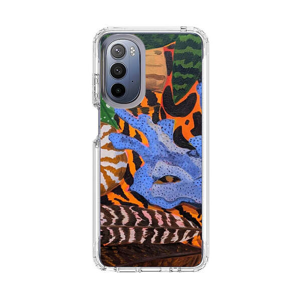 Tropical Coral Seashell Feathers on Tiger Pattern Motorola Moto G Stylus (2022) Case
