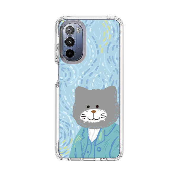 Whimsical Gray Cat with Starry Night Background Motorola Moto G Stylus (2022) Case