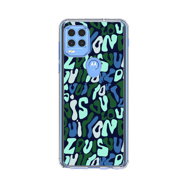 Abstract Layered Text Pattern in Blue and Green Motorola Moto G Stylus 5G (2021) Case