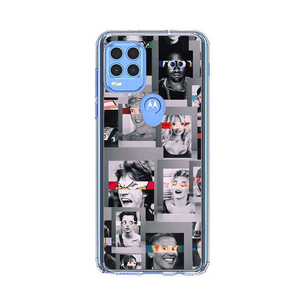 Creative Collage of Iconic Black and White Portraits with Cartoon Eyes Motorola Moto G Stylus 5G (2021) Case