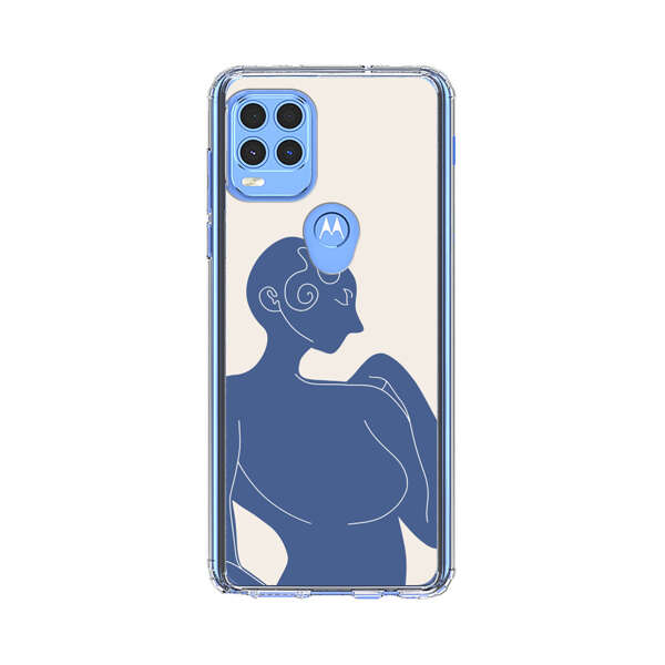 Minimalistic Abstract Female Silhouette Blue Motorola Moto G Stylus 5G (2021) Case
