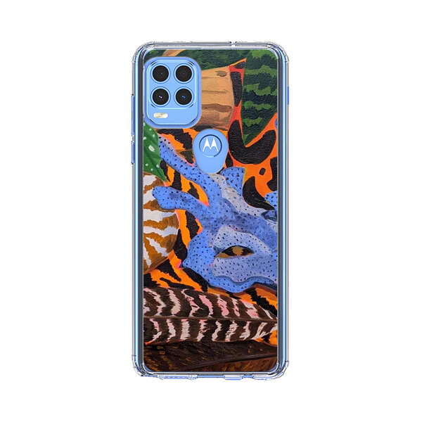 Tropical Coral Seashell Feathers on Tiger Pattern Motorola Moto G Stylus 5G (2021) Case