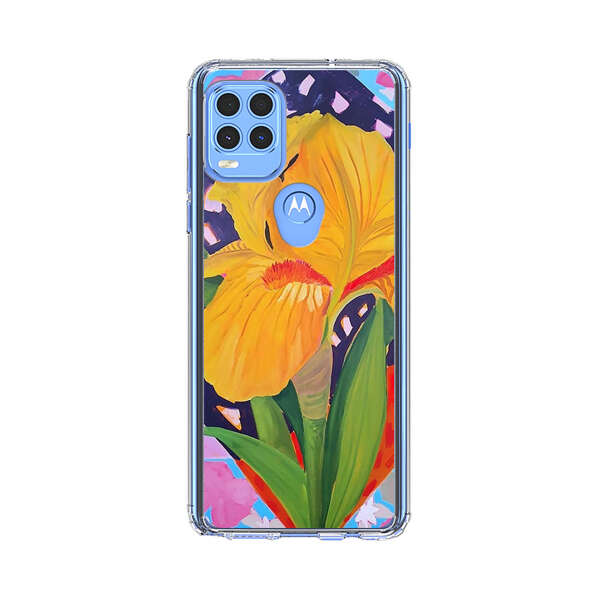 Yellow Iris Flower with Colorful Patchwork Background Motorola Moto G Stylus 5G (2021) Case
