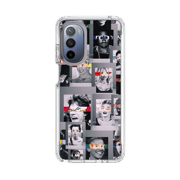 Creative Collage of Iconic Black and White Portraits with Cartoon Eyes Motorola Moto G Stylus 5G (2022) Case