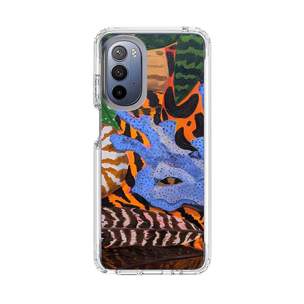 Tropical Coral Seashell Feathers on Tiger Pattern Motorola Moto G Stylus 5G (2022) Case