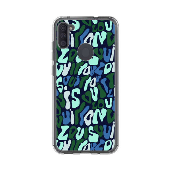 Abstract Layered Text Pattern in Blue and Green Samsung Galaxy A11 Case
