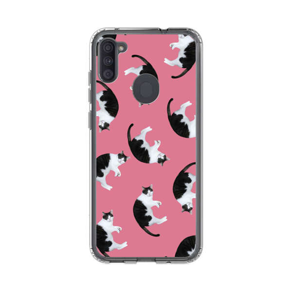 Black and White Cats Pattern on Pink Background Samsung Galaxy A11 Case