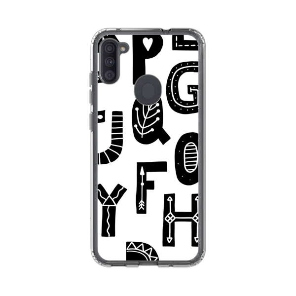 Black and White Hand-Drawn Alphabet Letters Pattern Samsung Galaxy A11 Case