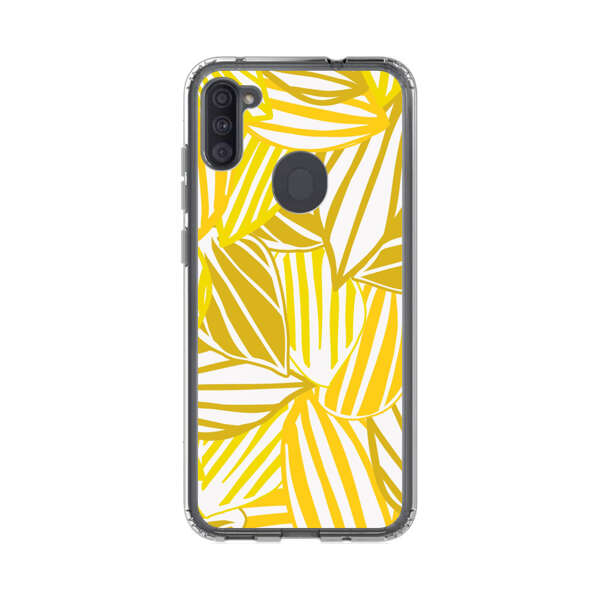 Bright Yellow Striped Tropical Leaves Pattern Samsung Galaxy A11 Case