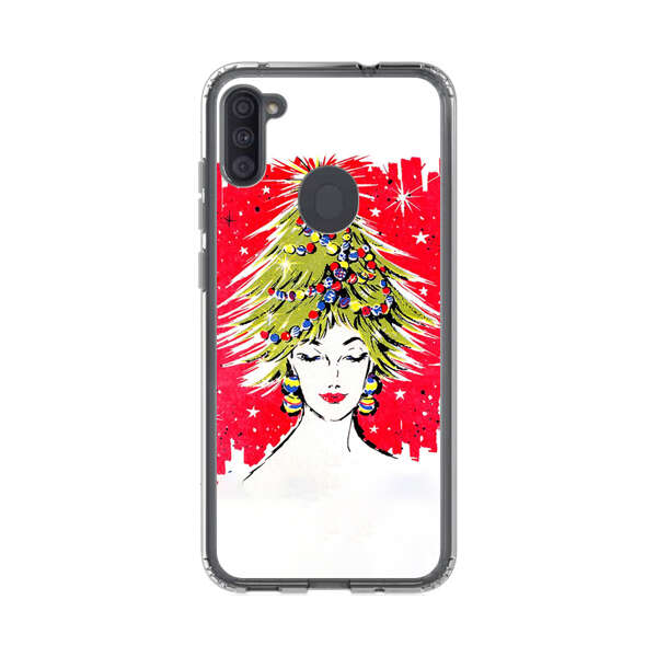 Christmas Tree Hair Woman Red Background Samsung Galaxy A11 Case