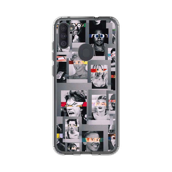 Creative Collage of Iconic Black and White Portraits with Cartoon Eyes Samsung Galaxy A11 Case