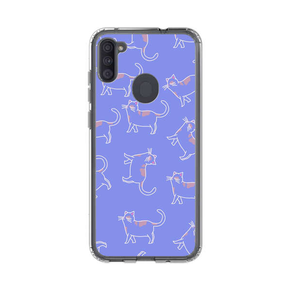 Playful Cartoon Cats on Purple Background Samsung Galaxy A11 Case