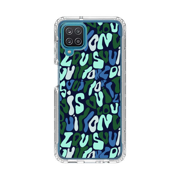 Abstract Layered Text Pattern in Blue and Green Samsung Galaxy A12 Case