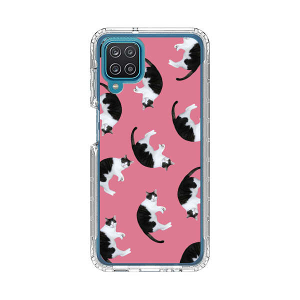 Black and White Cats Pattern on Pink Background Samsung Galaxy A12 Case