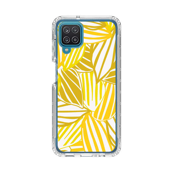 Bright Yellow Striped Tropical Leaves Pattern Samsung Galaxy A12 Case