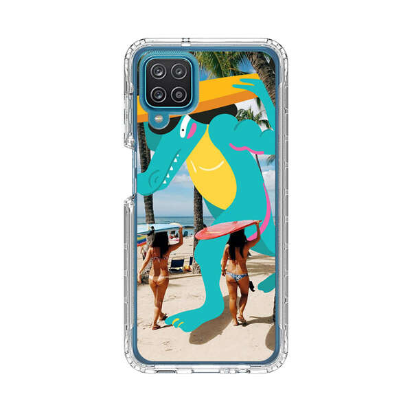 Cartoon Alligator Carrying Surfboards on Beach Samsung Galaxy A12 Case