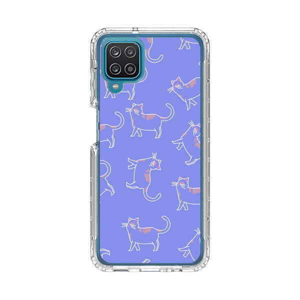 Playful Cartoon Cats on Purple Background Samsung Galaxy A12 Case