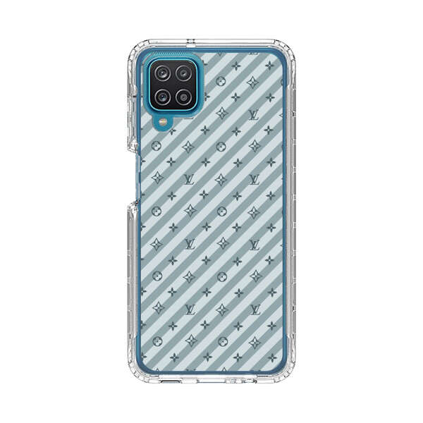 Stylish Blue Diagonal Striped Luxury Logo Pattern Samsung Galaxy A12 Case