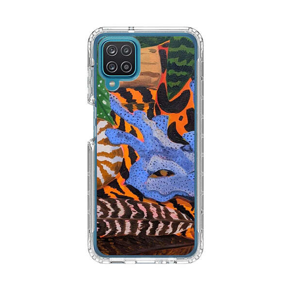Tropical Coral Seashell Feathers on Tiger Pattern Samsung Galaxy A12 Case