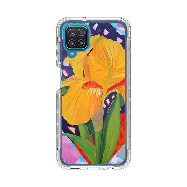 Yellow Iris Flower with Colorful Patchwork Background Samsung Galaxy A12 Case