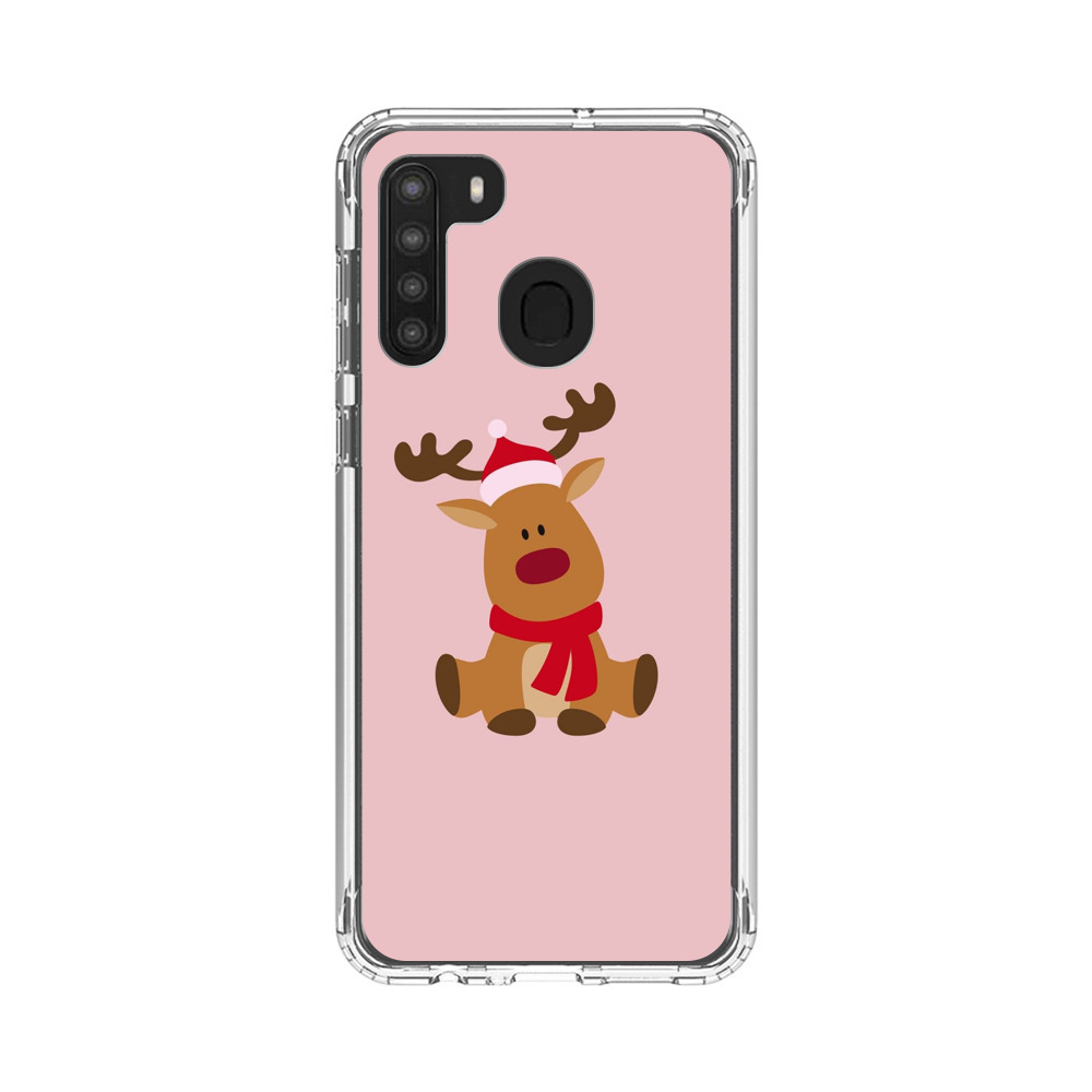 Cute Reindeer with Santa Hat and Red Scarf Samsung Galaxy A21 Case