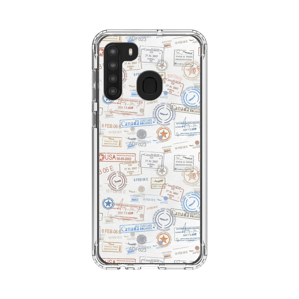 Vintage Passport Stamps Pattern Samsung Galaxy A21 Case