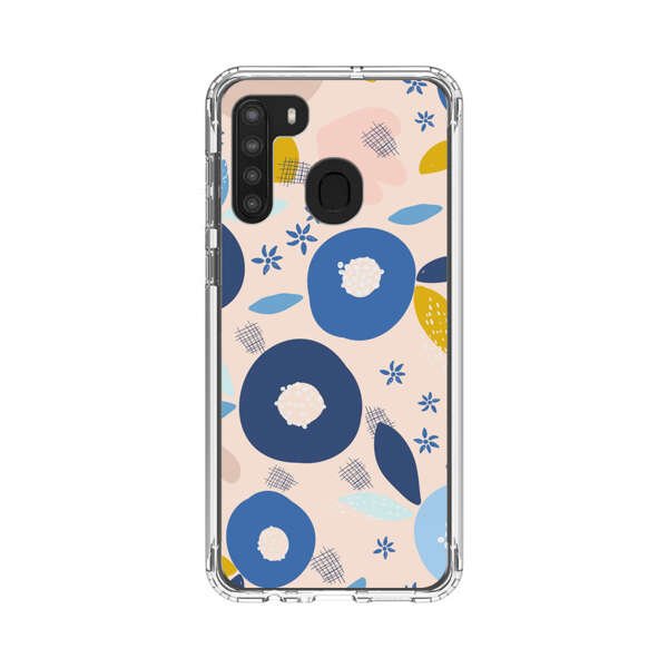 Abstract Floral Pattern with Blue, Pink and Mustard Flowers Samsung Galaxy A21 Case