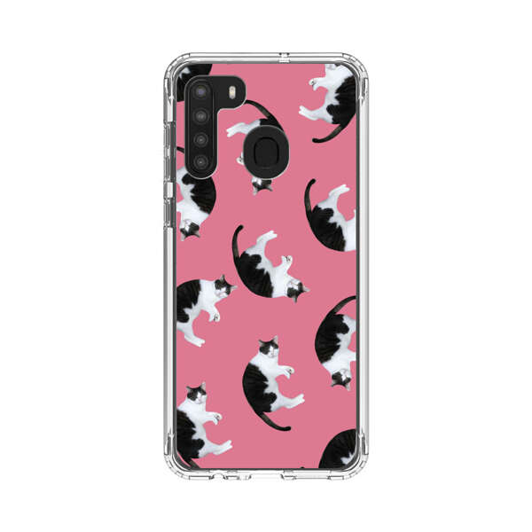 Black and White Cats Pattern on Pink Background Samsung Galaxy A21 Case